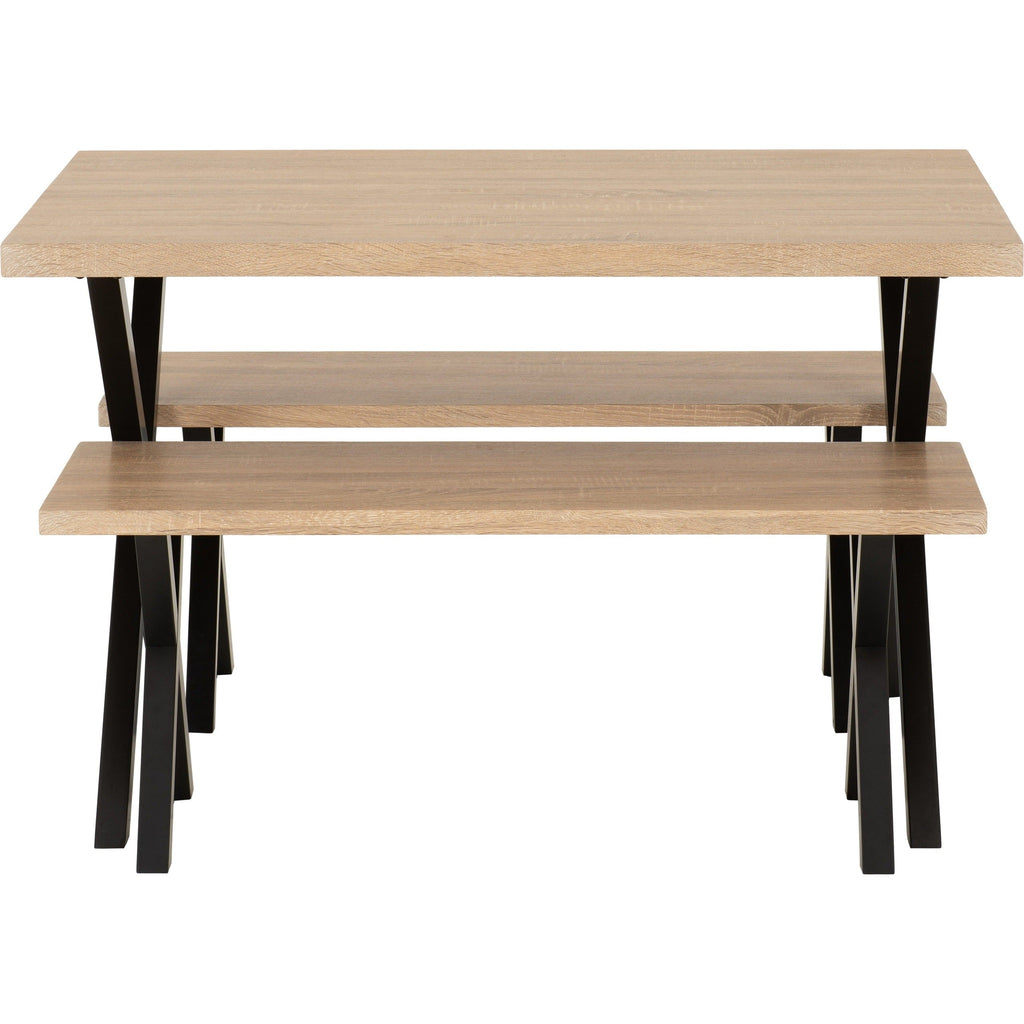 Buxton Dining Bench Set - Light Oak Effect/Black