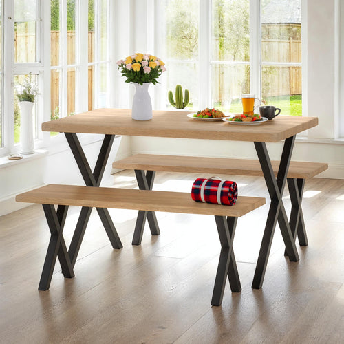 Buxton Dining Bench Set - Light Oak Effect/Black