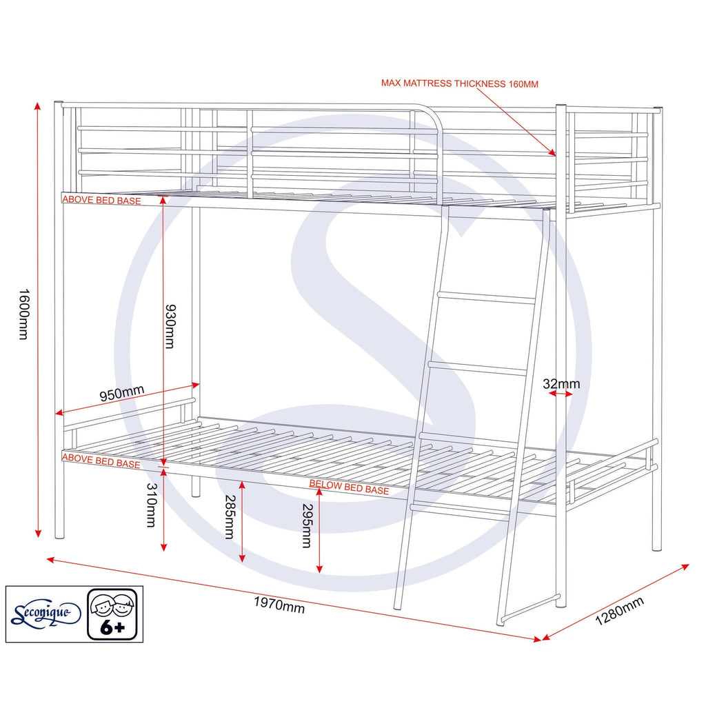 Brandon 3' Bunk Bed - Silver
