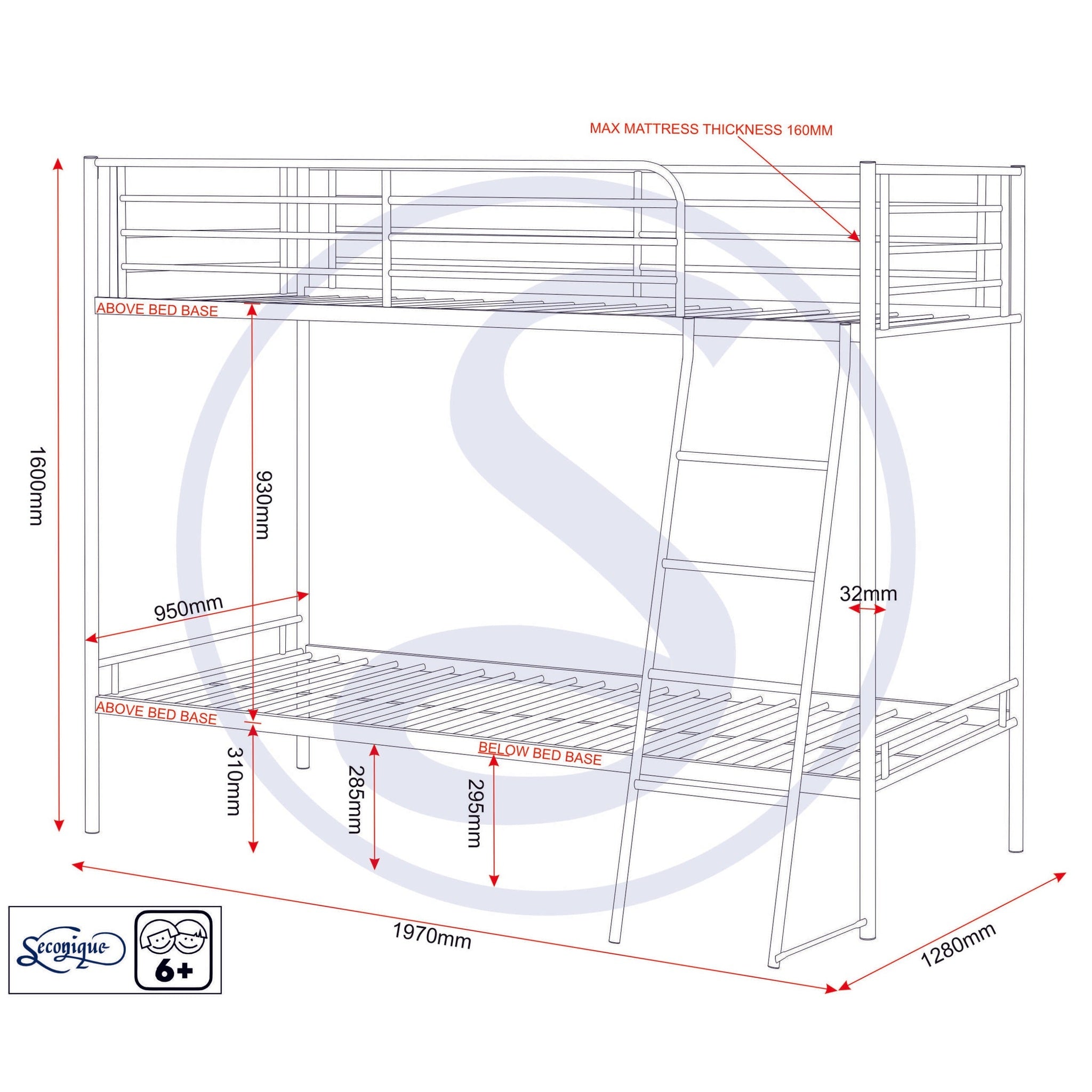 Brandon 3' Bunk Bed - Silver