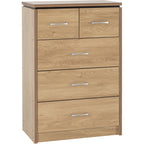 Charles 3+2 Drawer Chest - Oak Effect Veneer