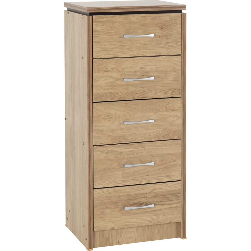 Charles 5 Drawer Narrow Chest - Oak Effect Veneer