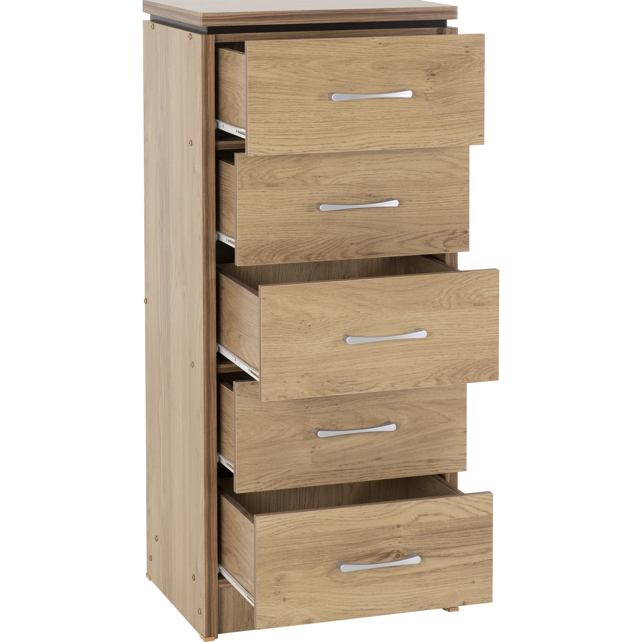 Charles 5 Drawer Narrow Chest - Oak Effect Veneer