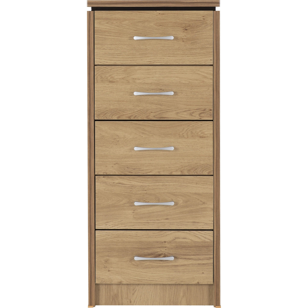 Charles 5 Drawer Narrow Chest - Oak Effect Veneer