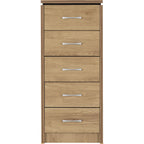 Charles 5 Drawer Narrow Chest - Oak Effect Veneer