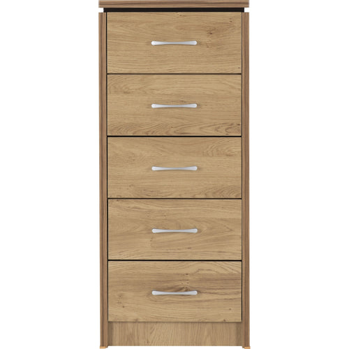 Charles 5 Drawer Narrow Chest - Oak Effect Veneer