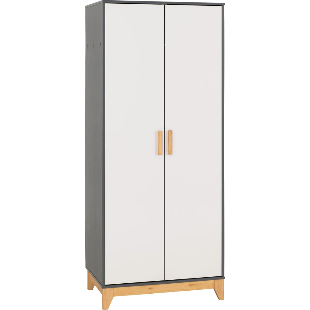 Cleveland 2 Door Wardrobe - White/Grey Metal Effect