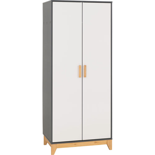 Cleveland 2 Door Wardrobe - White/Grey Metal Effect