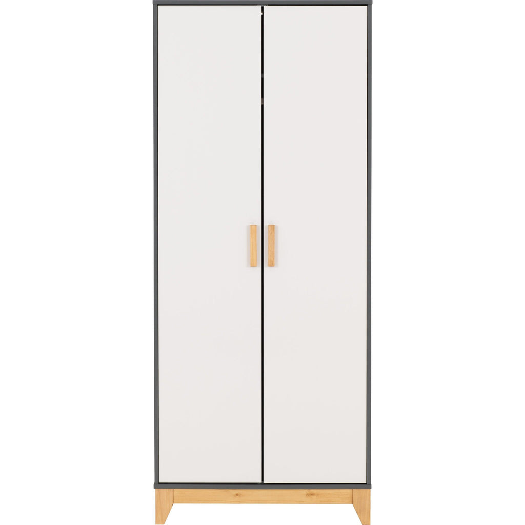 Cleveland 2 Door Wardrobe - White/Grey Metal Effect