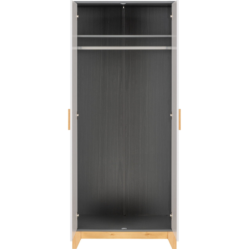 Cleveland 2 Door Wardrobe - White/Grey Metal Effect