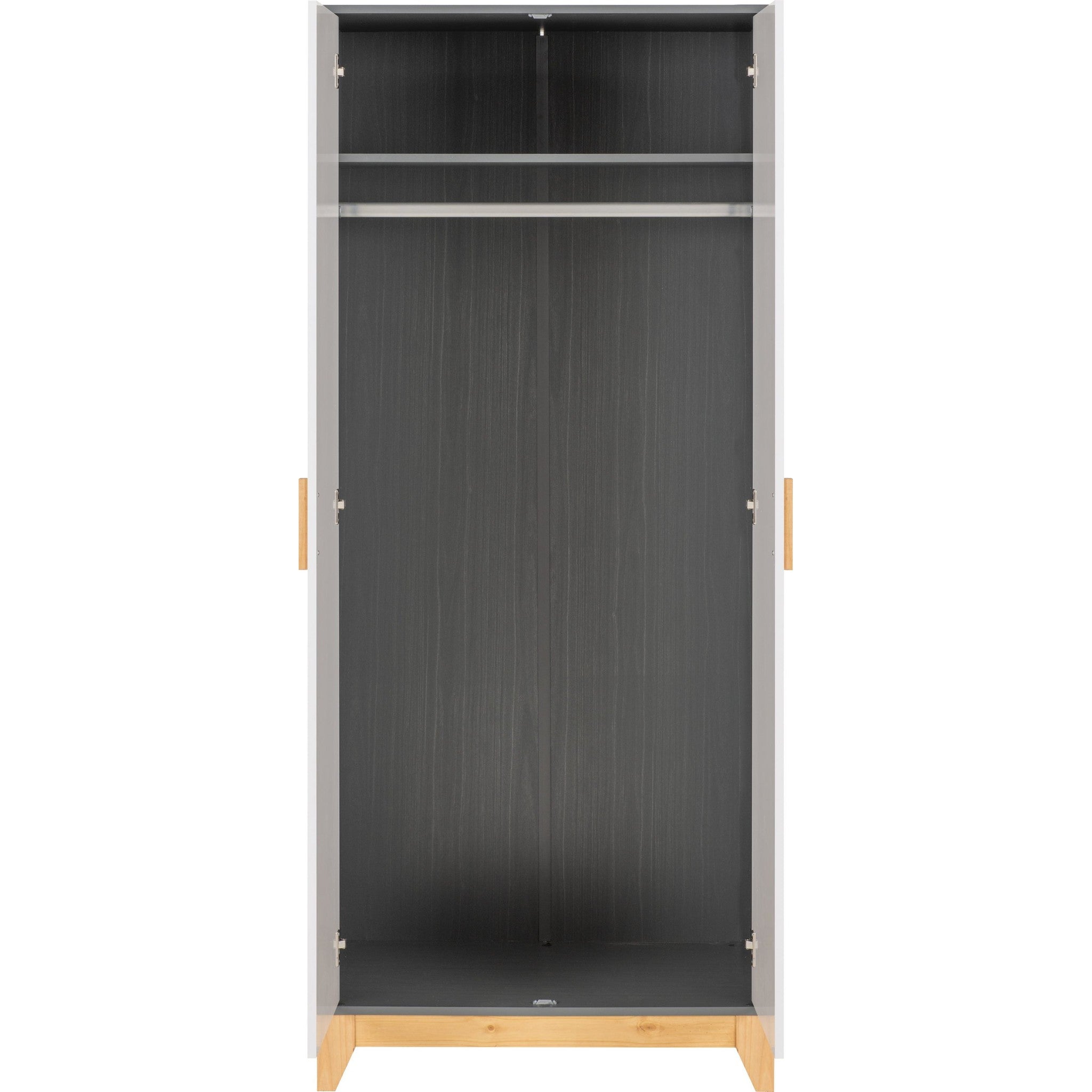 Cleveland 2 Door Wardrobe - White/Grey Metal Effect