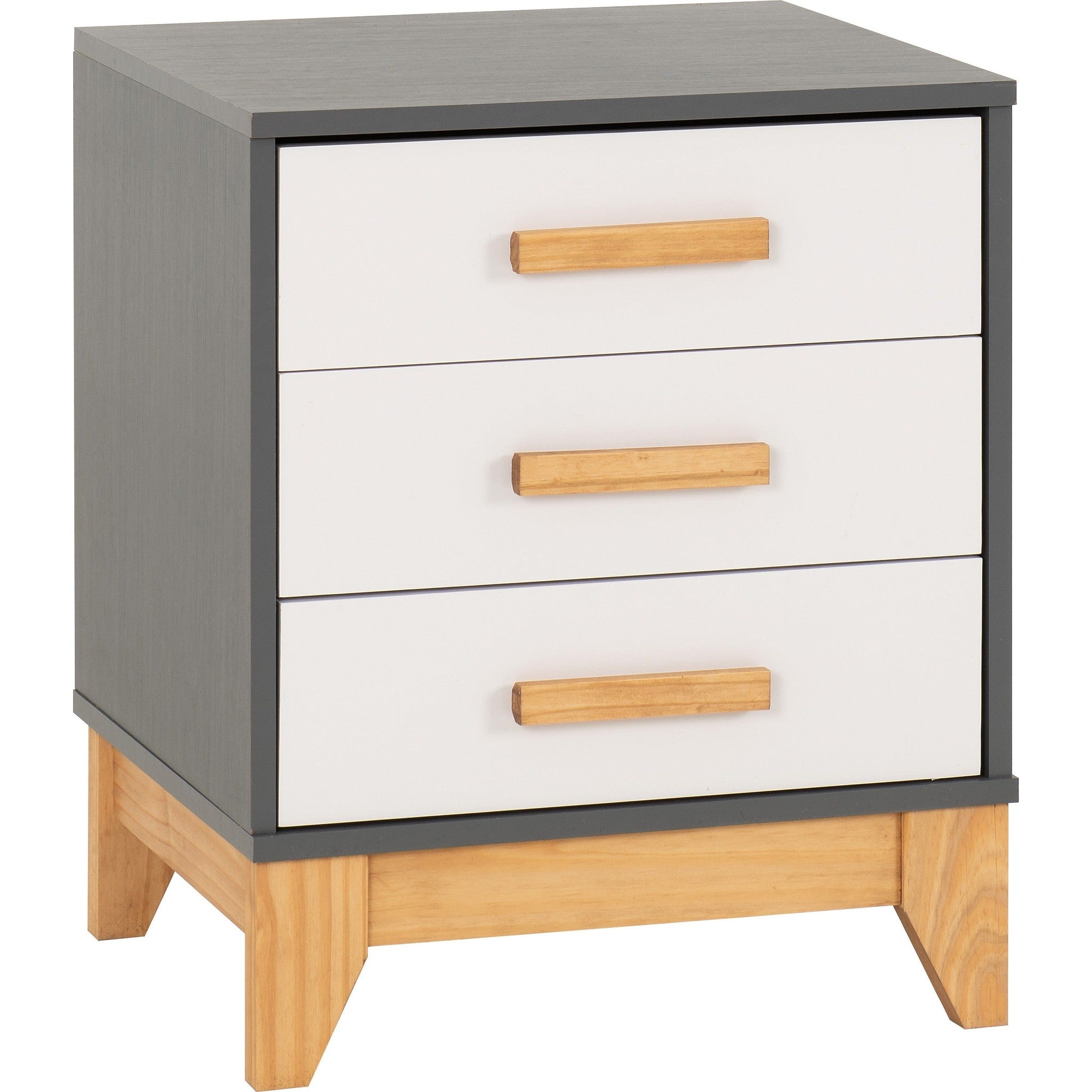 Cleveland 3 Drawer Bedside - White/Grey Metal Effect