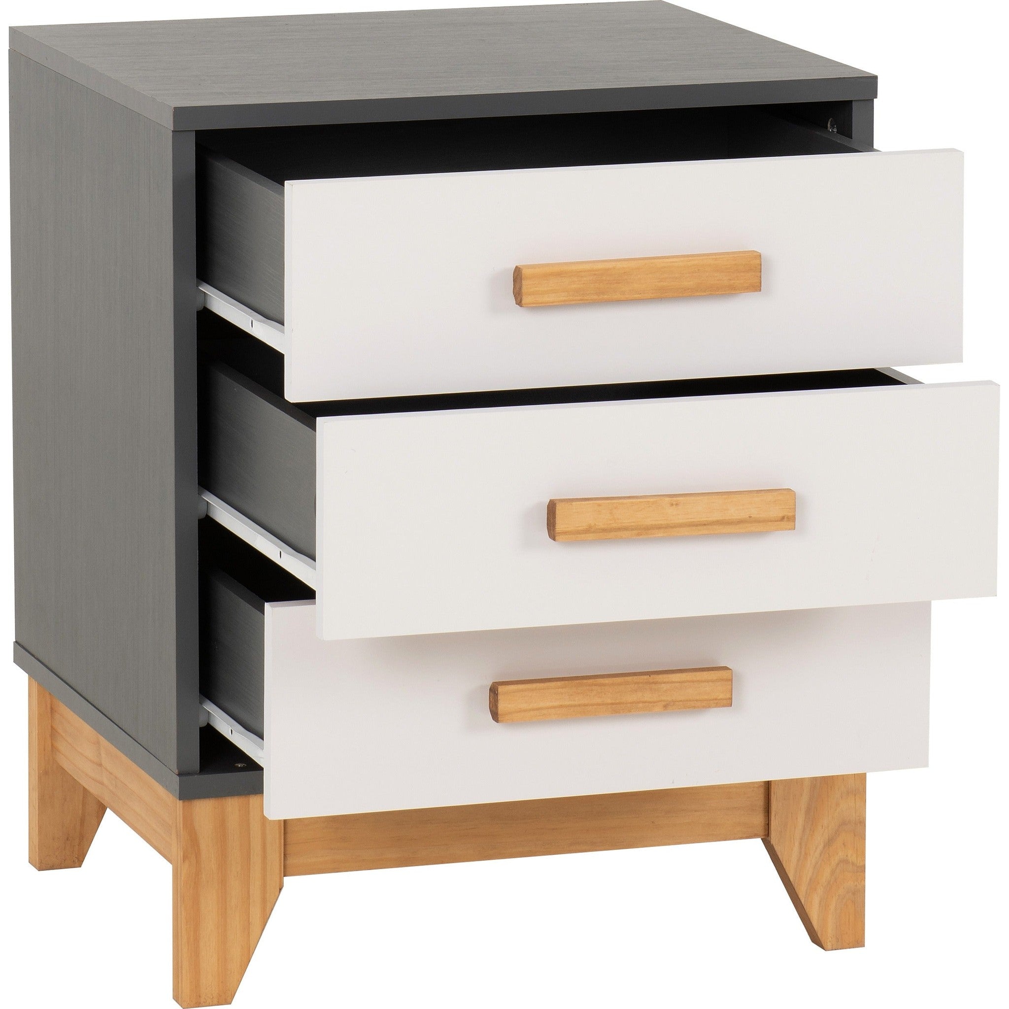 Cleveland 3 Drawer Bedside - White/Grey Metal Effect