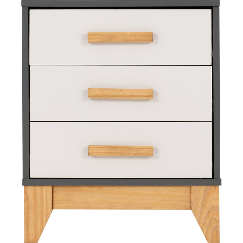 Cleveland 3 Drawer Bedside - White/Grey Metal Effect