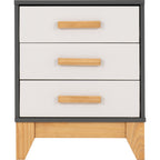 Cleveland 3 Drawer Bedside - White/Grey Metal Effect