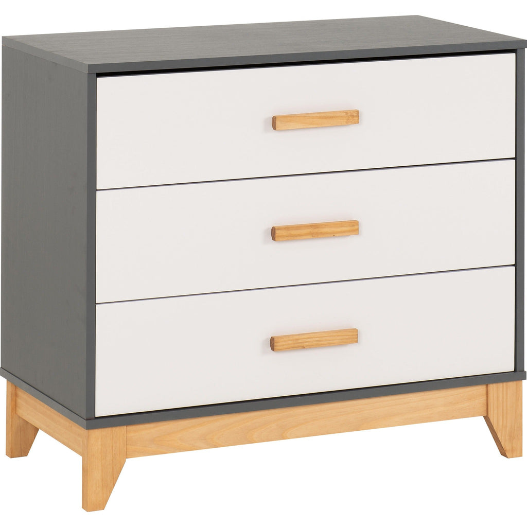 Cleveland 3 Drawer Chest - White/Grey Metal Effect