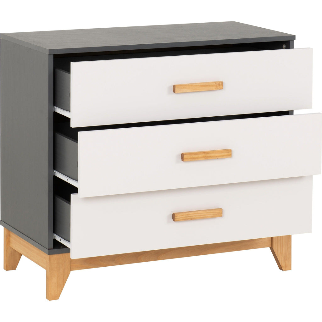 Cleveland 3 Drawer Chest - White/Grey Metal Effect