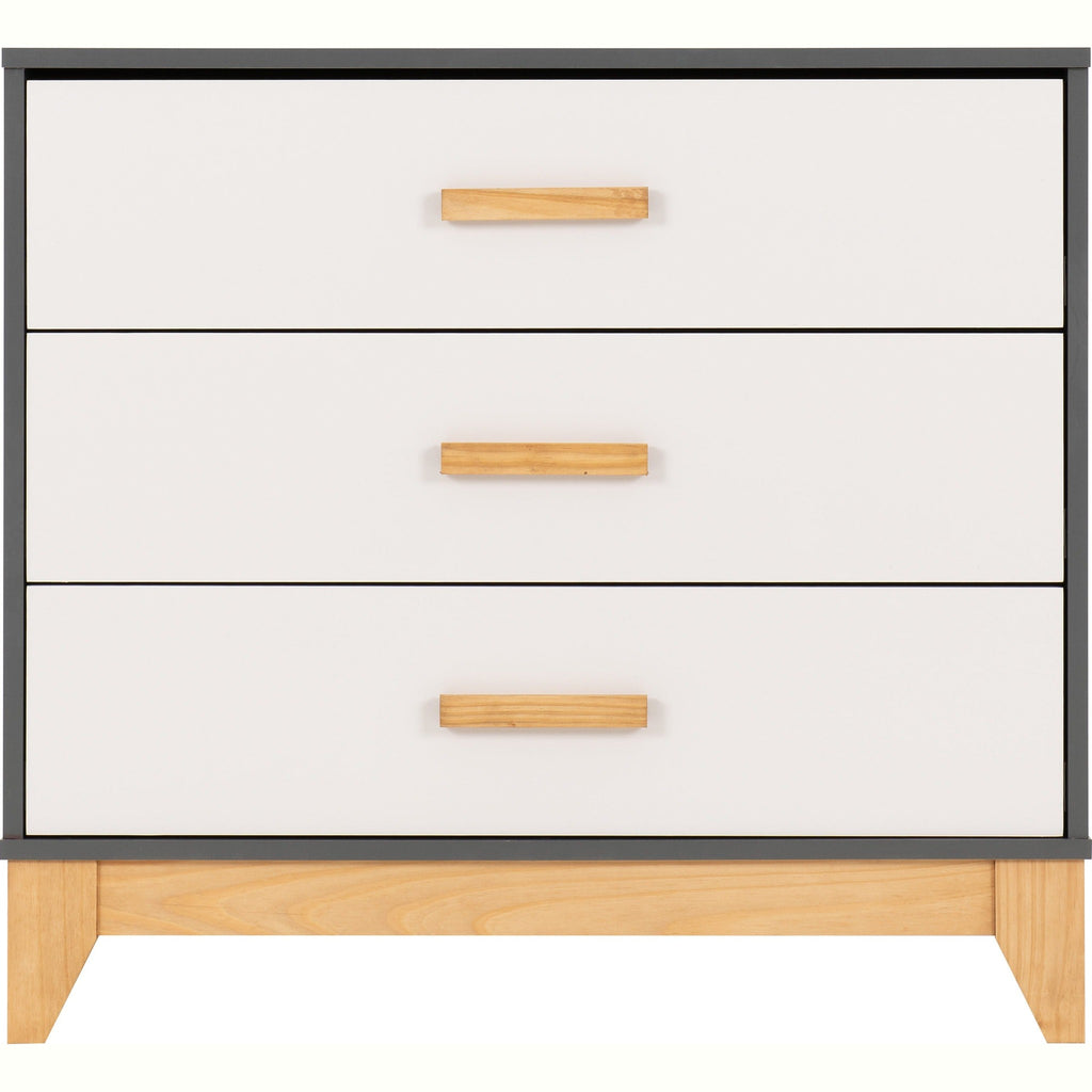 Cleveland 3 Drawer Chest - White/Grey Metal Effect