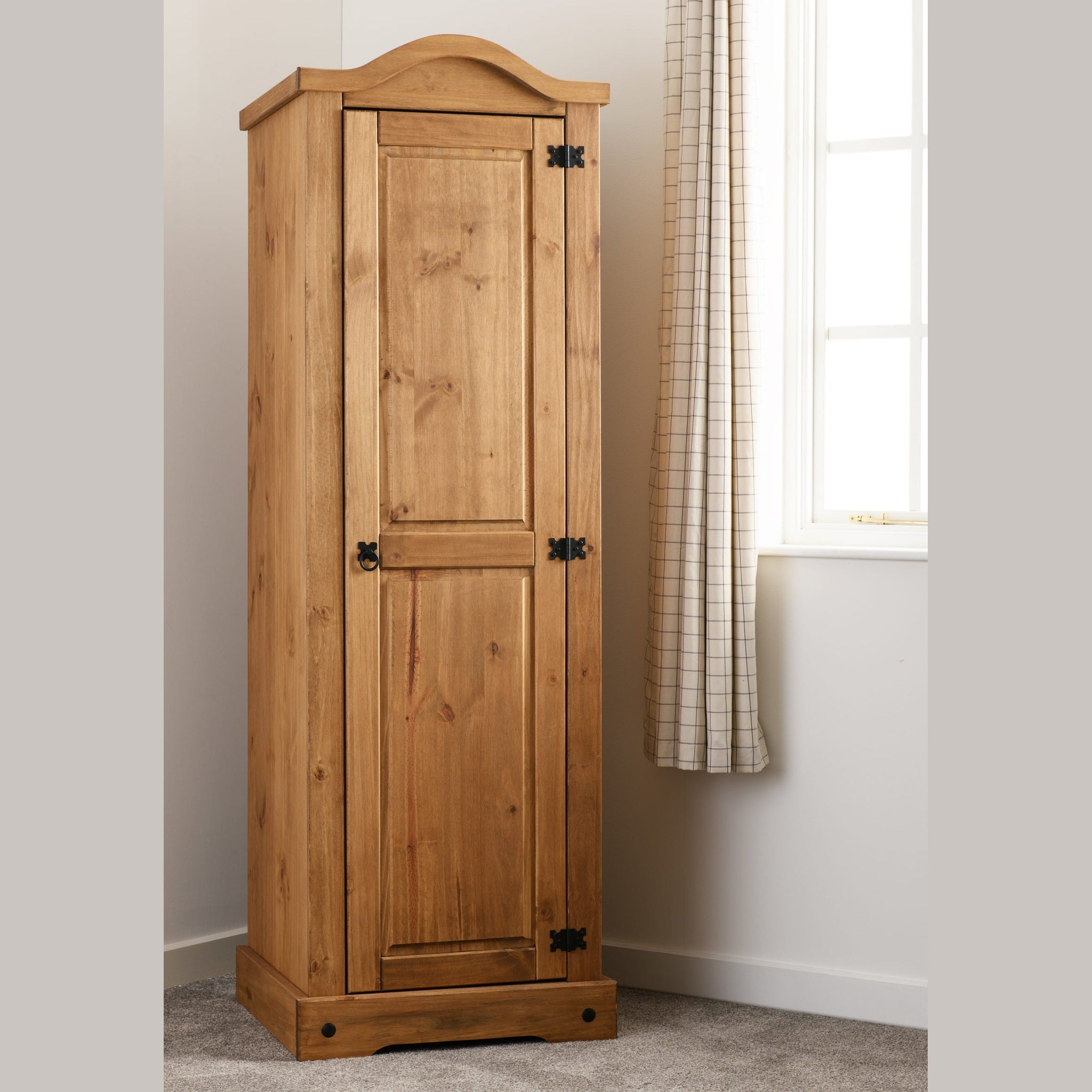 Corona 1 Door Wardrobe - Distressed Waxed Pine