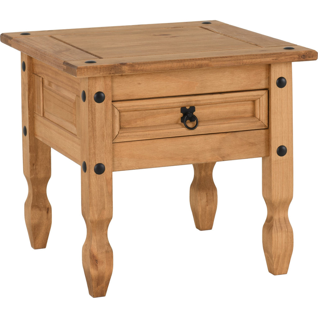 Corona 1 Drawer Lamp Table - Distressed Waxed Pine