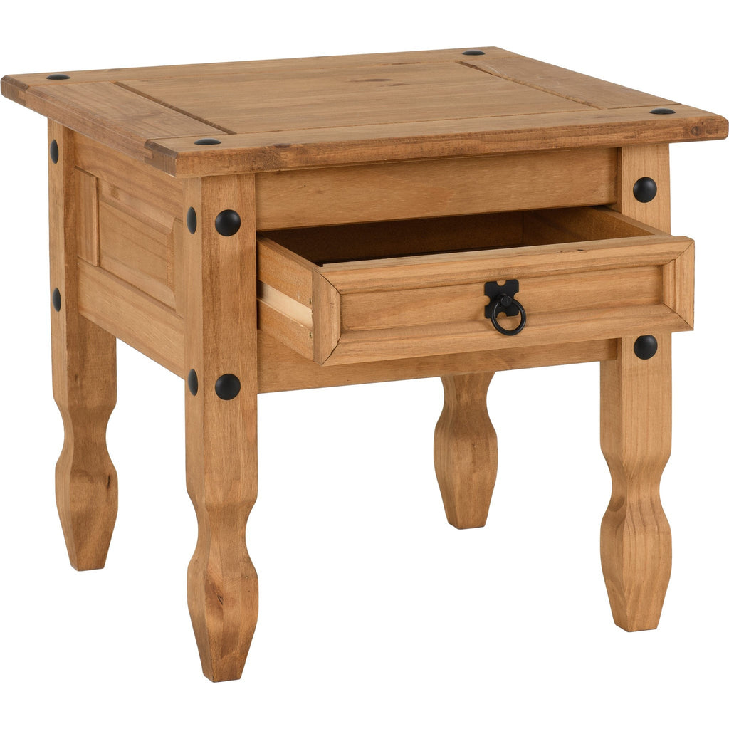 Corona 1 Drawer Lamp Table - Distressed Waxed Pine