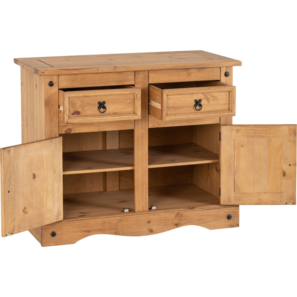 Corona 2 Door 2 Drawer Sideboard - Distressed Waxed Pine