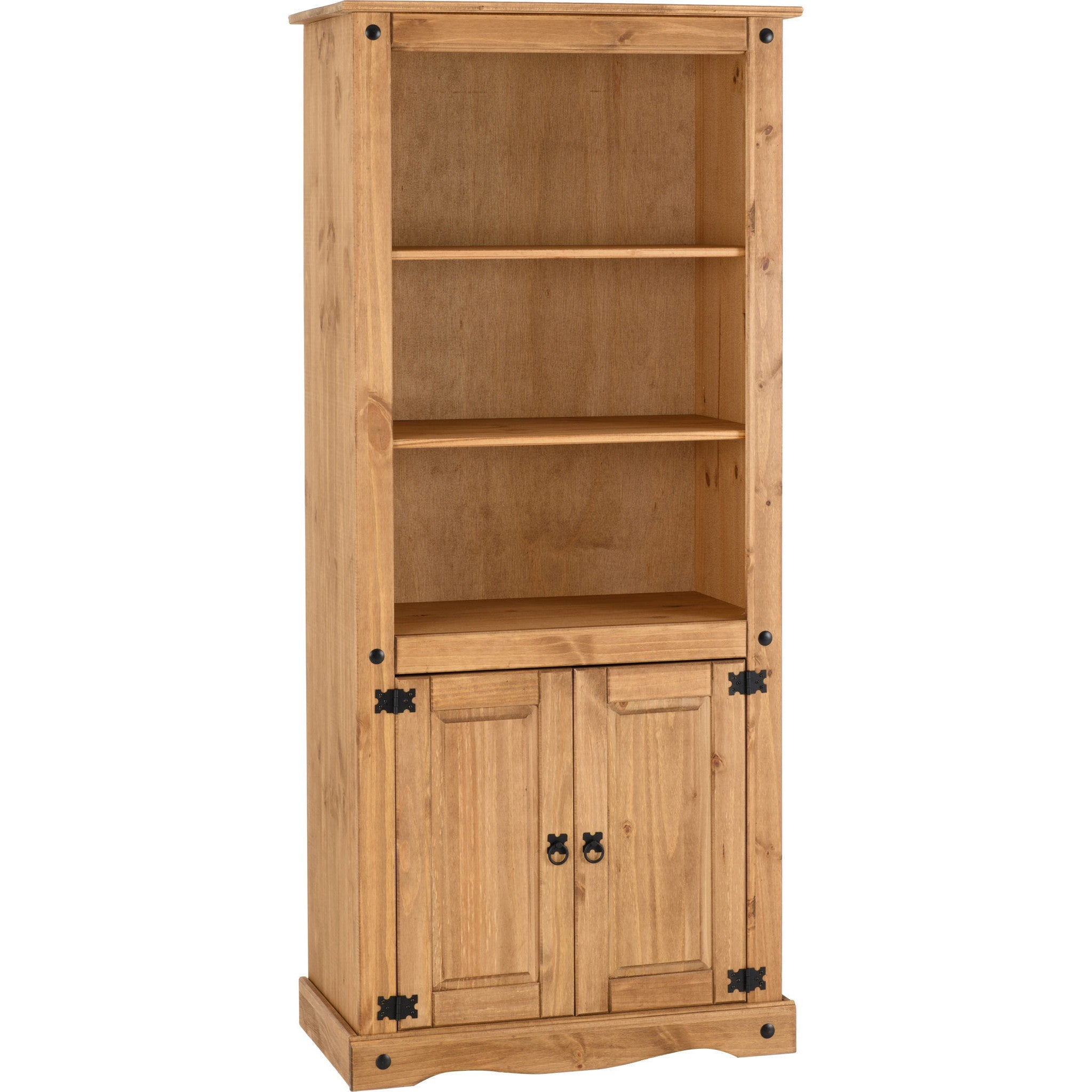 Corona 2 Door Display Unit/Bookcase - Distressed Waxed Pine