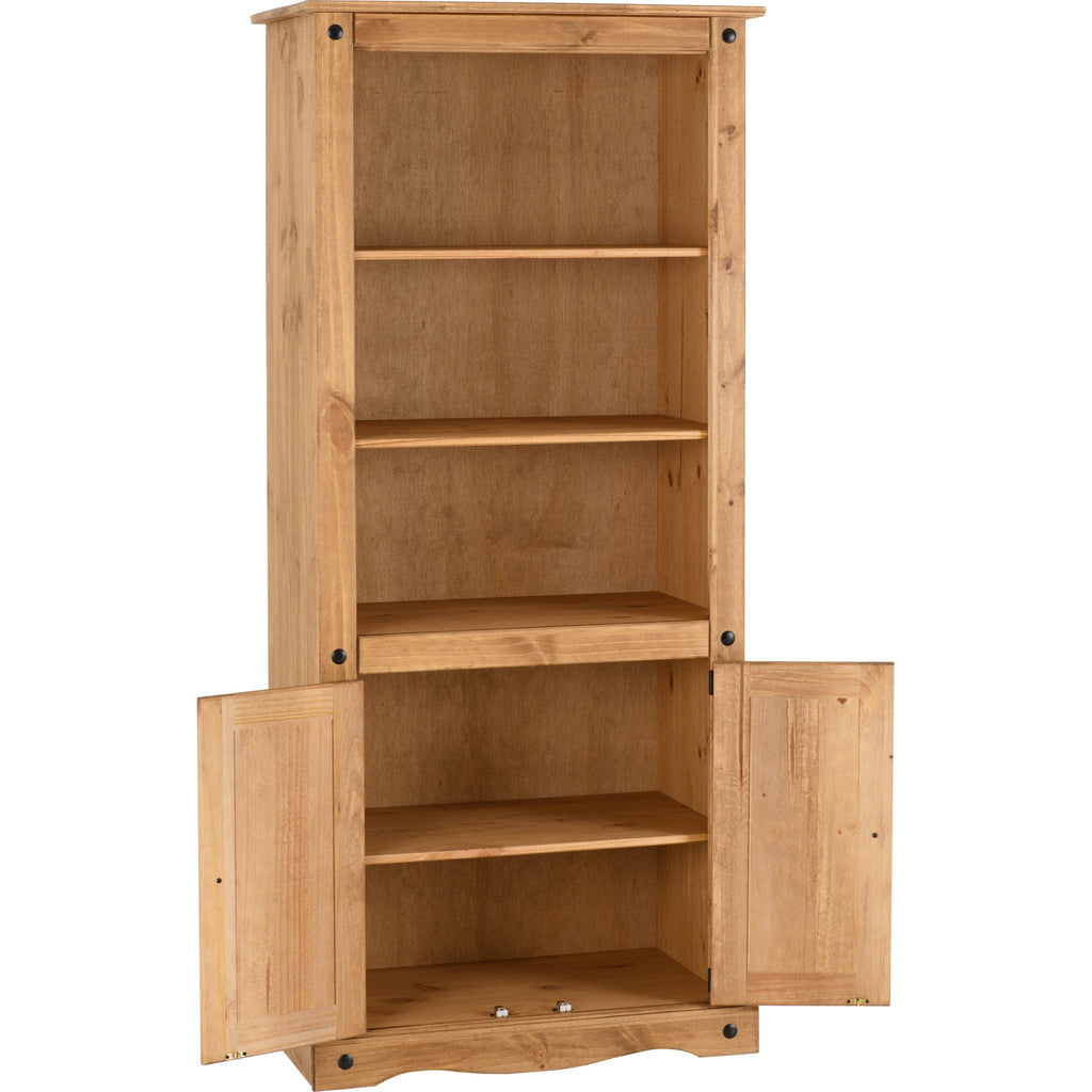 Corona 2 Door Display Unit/Bookcase - Distressed Waxed Pine