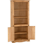 Corona 2 Door Display Unit/Bookcase - Distressed Waxed Pine
