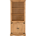 Corona 2 Door Display Unit/Bookcase - Distressed Waxed Pine
