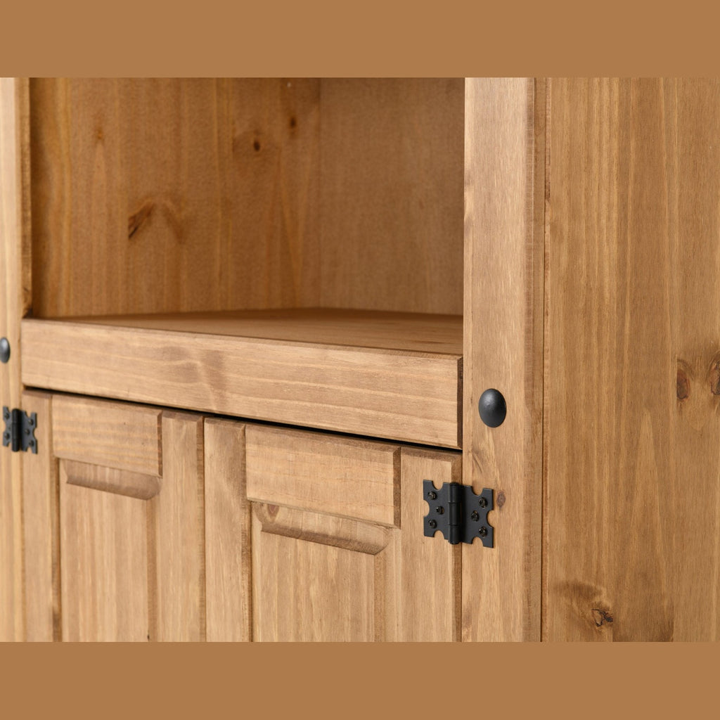 Corona 2 Door Display Unit/Bookcase - Distressed Waxed Pine