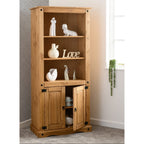 Corona 2 Door Display Unit/Bookcase - Distressed Waxed Pine