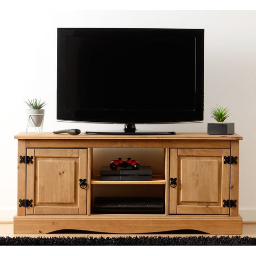 Corona 2 Door Flat Screen Tv Unit - Distressed Waxed Pine