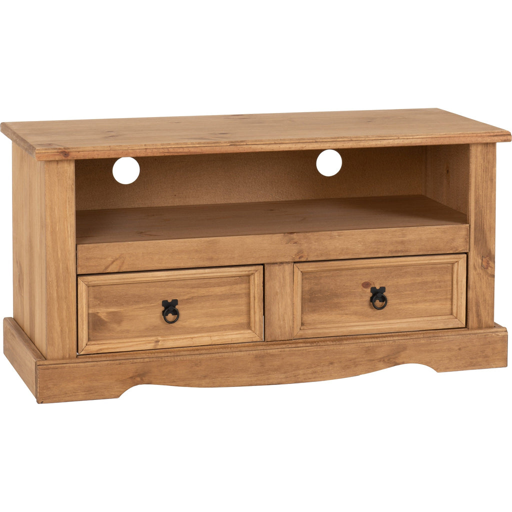 Corona 2 Drawer Flat Screen Tv Unit No Shelf - Distressed Waxed Pine