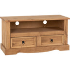 Corona 2 Drawer Flat Screen Tv Unit No Shelf - Distressed Waxed Pine