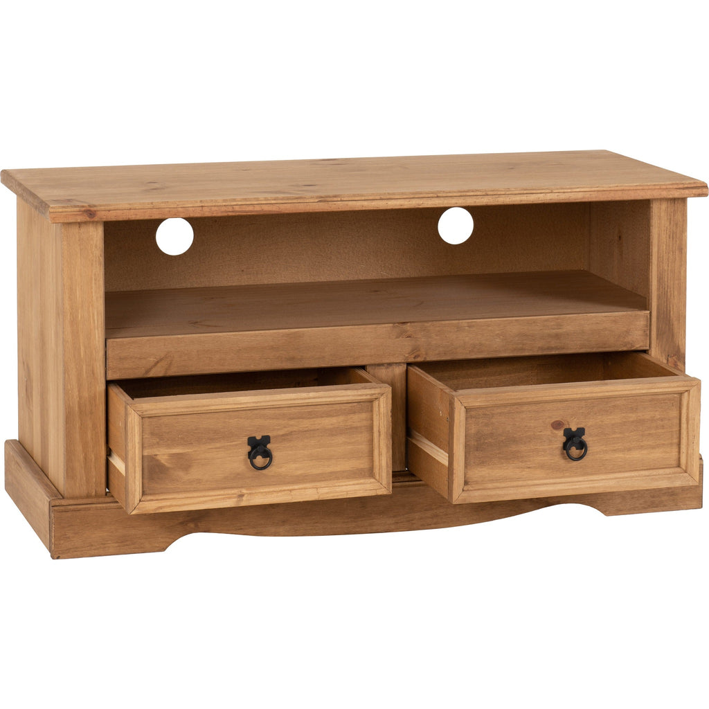 Corona 2 Drawer Flat Screen Tv Unit No Shelf - Distressed Waxed Pine