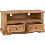 Corona 2 Drawer Flat Screen Tv Unit No Shelf - Distressed Waxed Pine