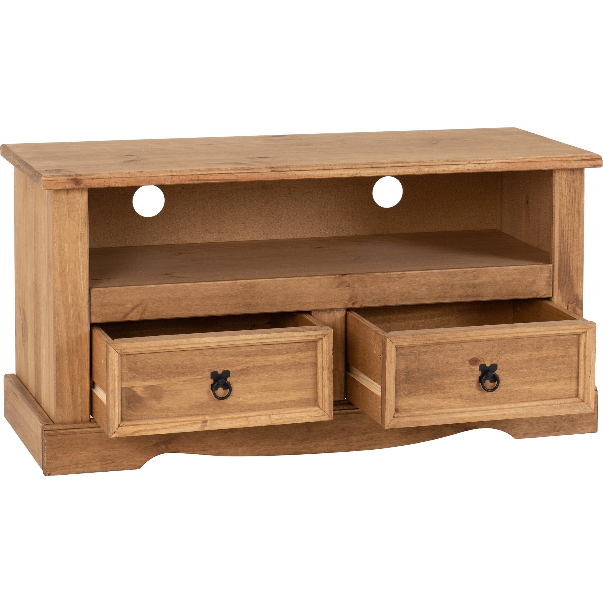 Corona 2 Drawer Flat Screen Tv Unit No Shelf - Distressed Waxed Pine