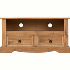 Corona 2 Drawer Flat Screen Tv Unit No Shelf - Distressed Waxed Pine