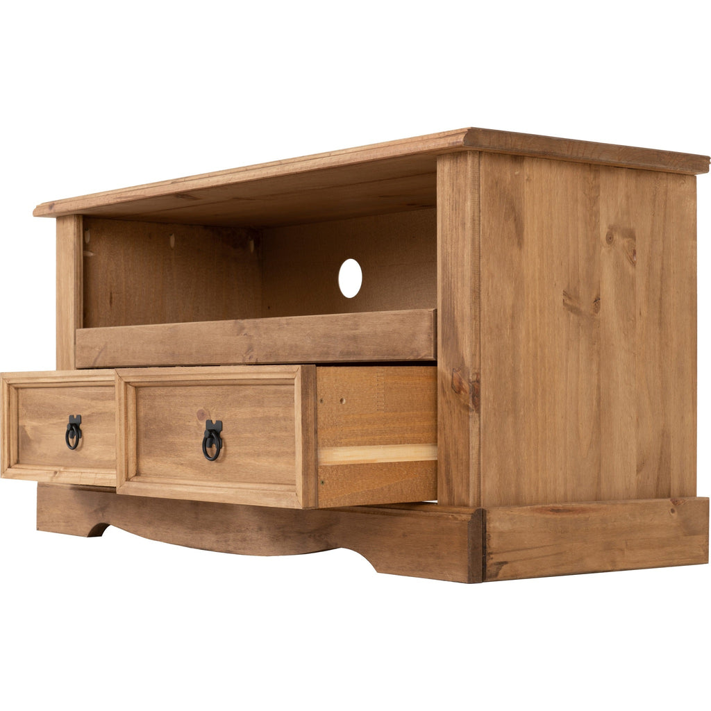 Corona 2 Drawer Flat Screen Tv Unit No Shelf - Distressed Waxed Pine