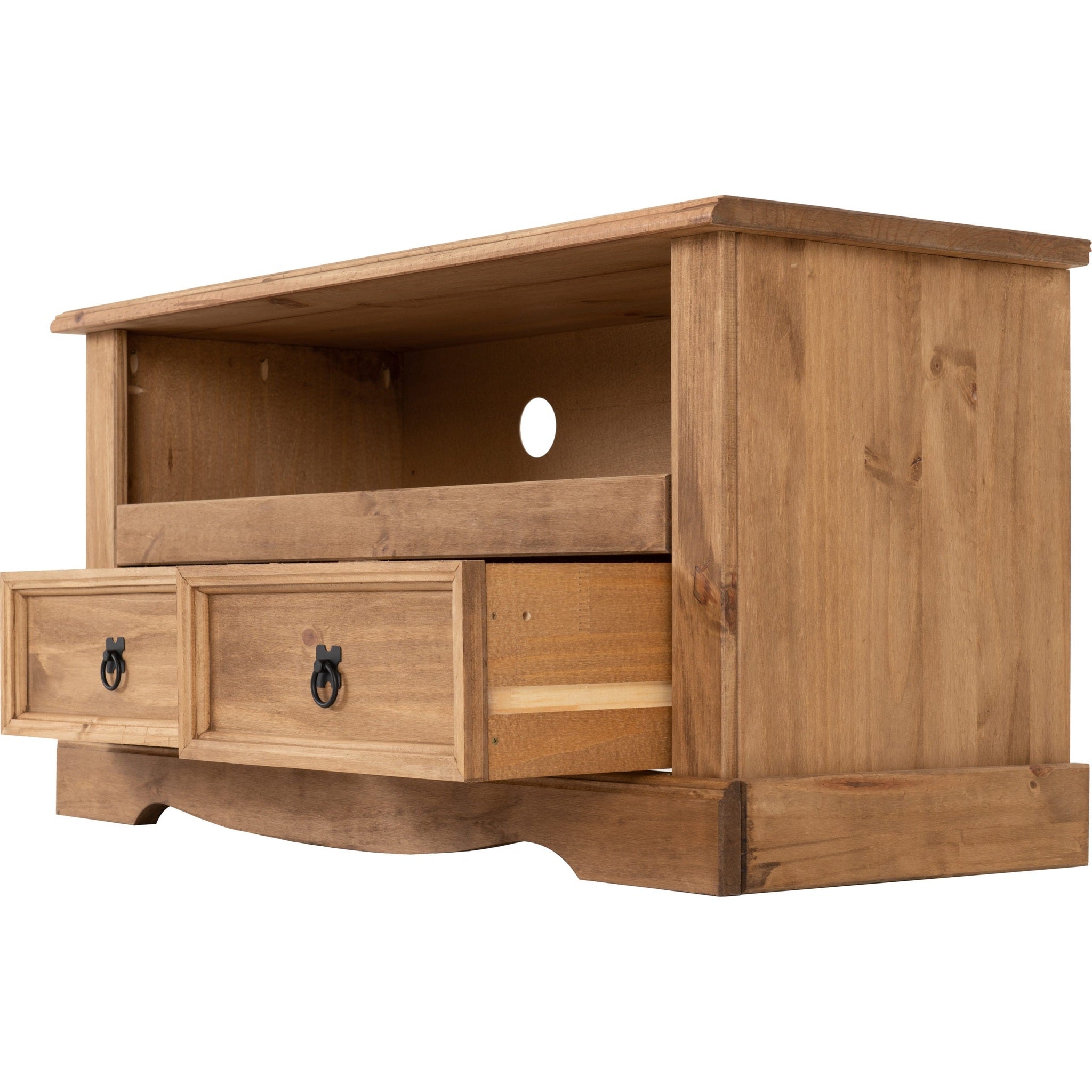 Corona 2 Drawer Flat Screen Tv Unit No Shelf - Distressed Waxed Pine