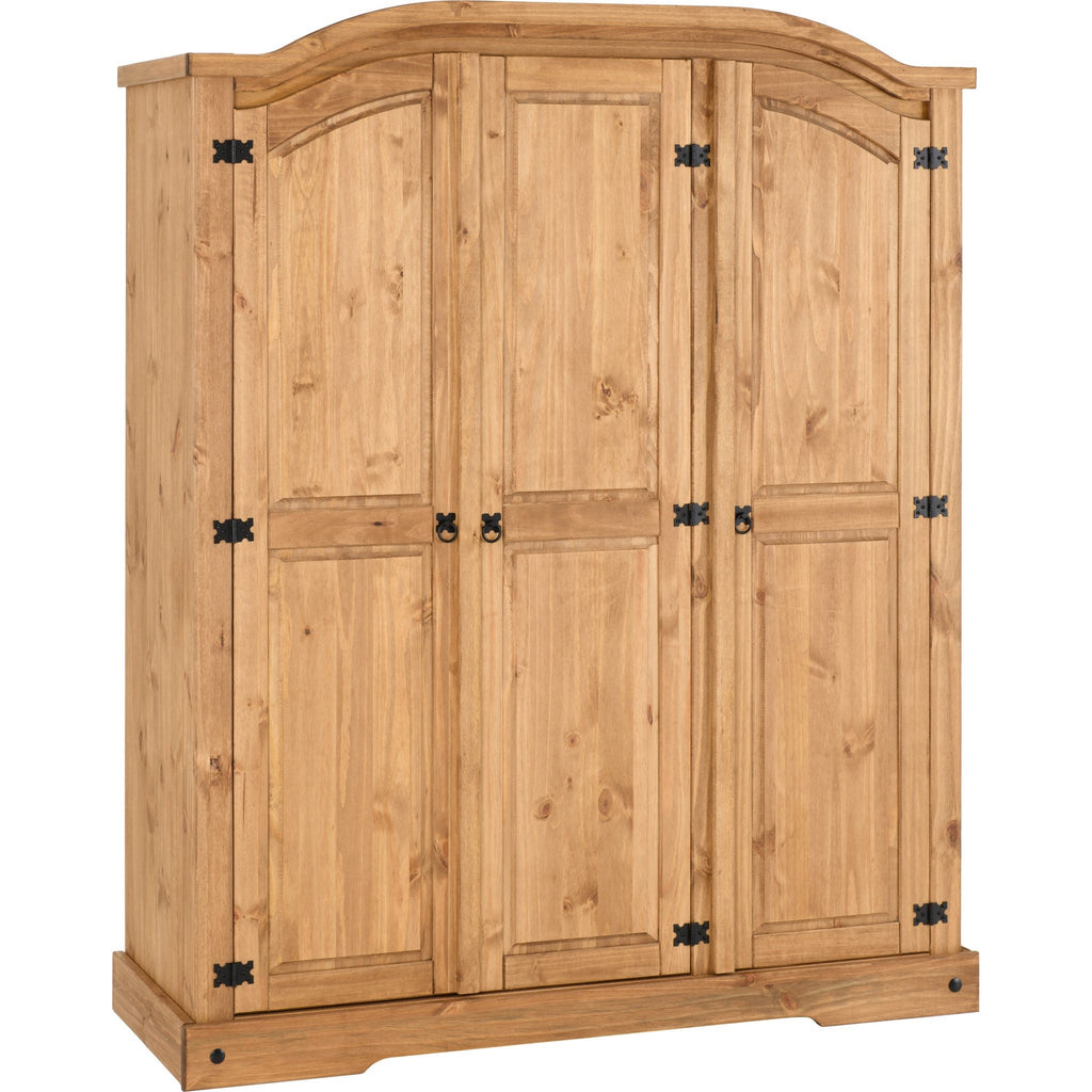 Corona 3 Door Wardrobe - Distressed Waxed Pine