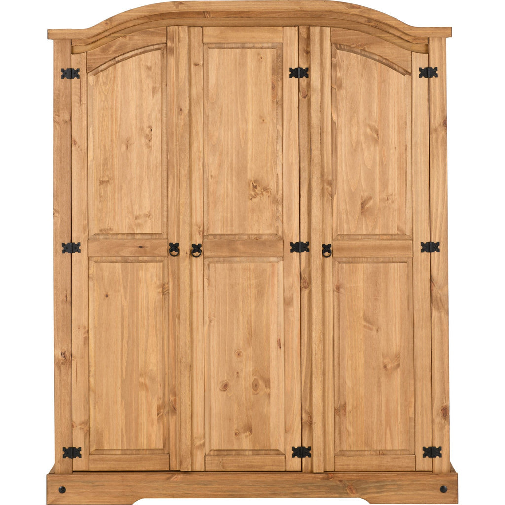Corona 3 Door Wardrobe - Distressed Waxed Pine