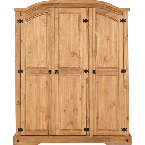 Corona 3 Door Wardrobe - Distressed Waxed Pine