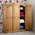 Corona 3 Door Wardrobe - Distressed Waxed Pine