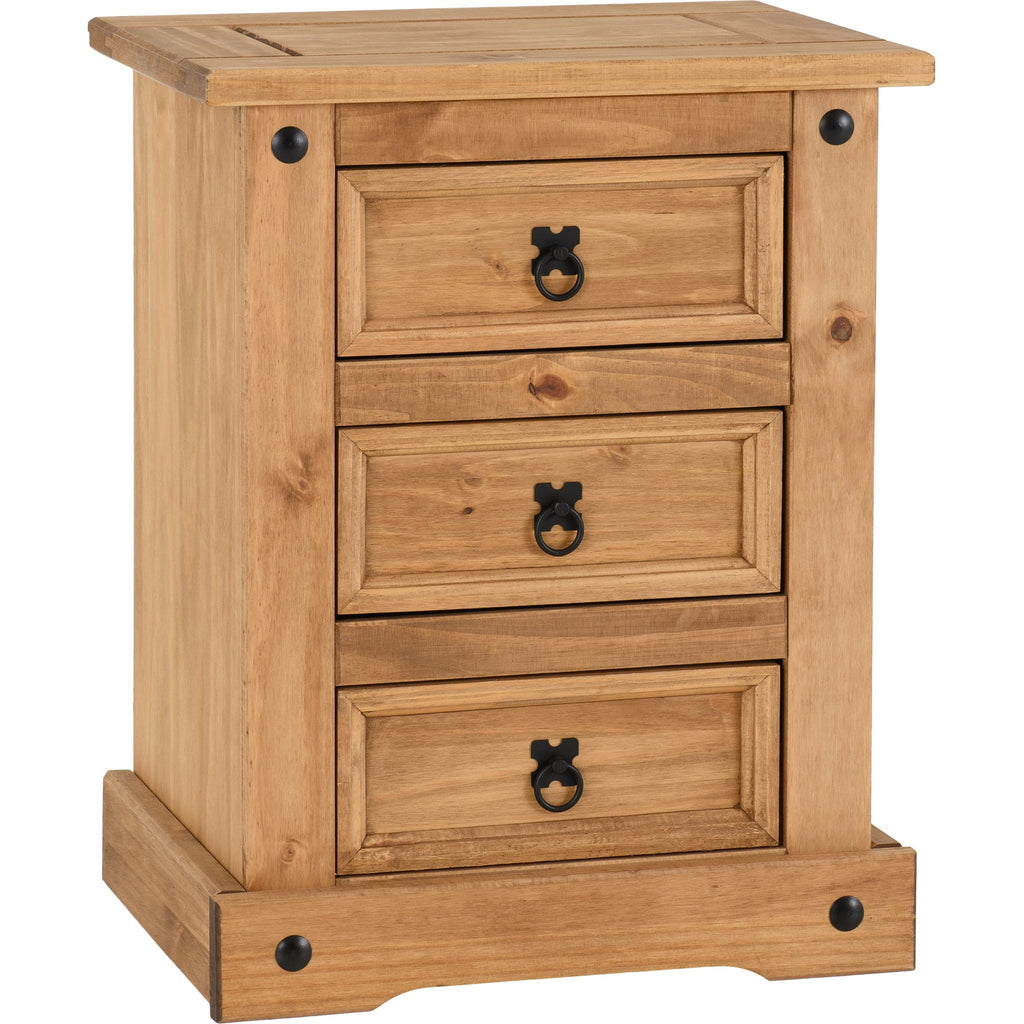 Corona 3 Drawer Bedside - Distressed Waxed Pine