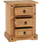 Corona 3 Drawer Bedside - Distressed Waxed Pine