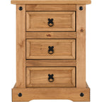 Corona 3 Drawer Bedside - Distressed Waxed Pine