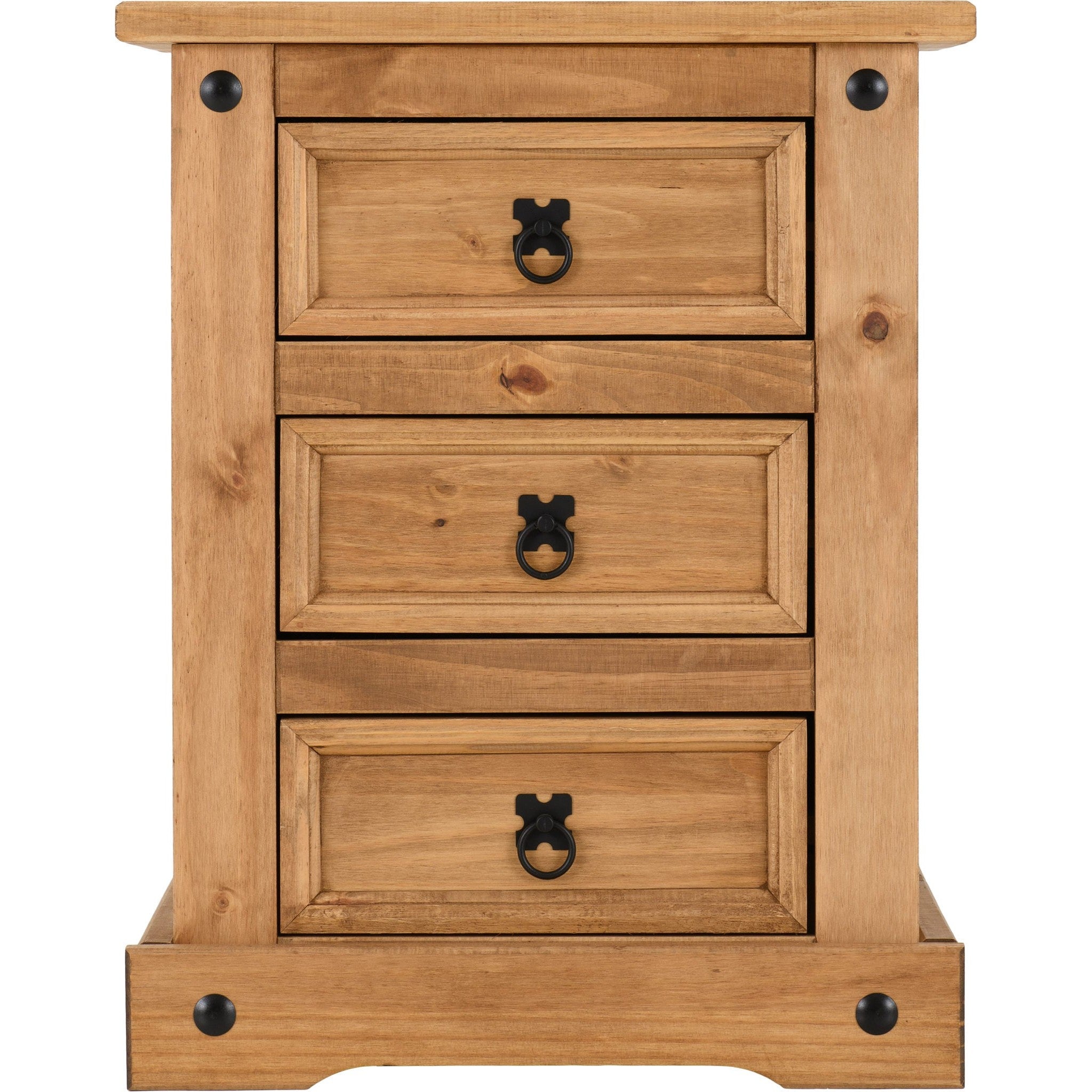 Corona 3 Drawer Bedside - Distressed Waxed Pine