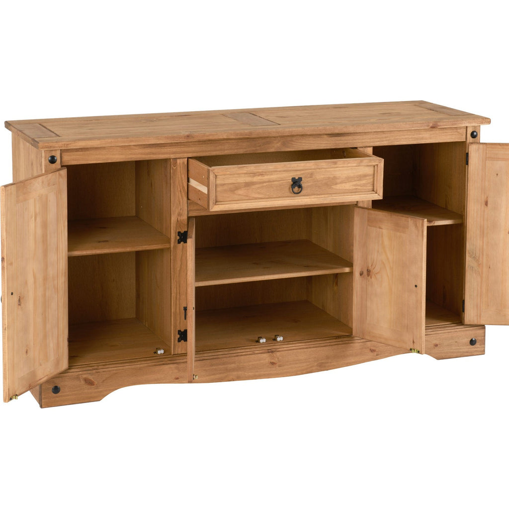 Corona 4 Door 1 Drawer Sideboard - Distressed Waxed Pine